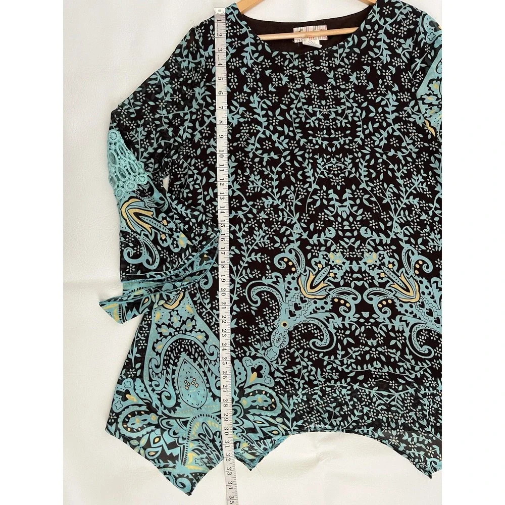 Lady Noiz Floral Bell Sleeve Top Size L Boho Fairy Asymmetric Festival Mermaid